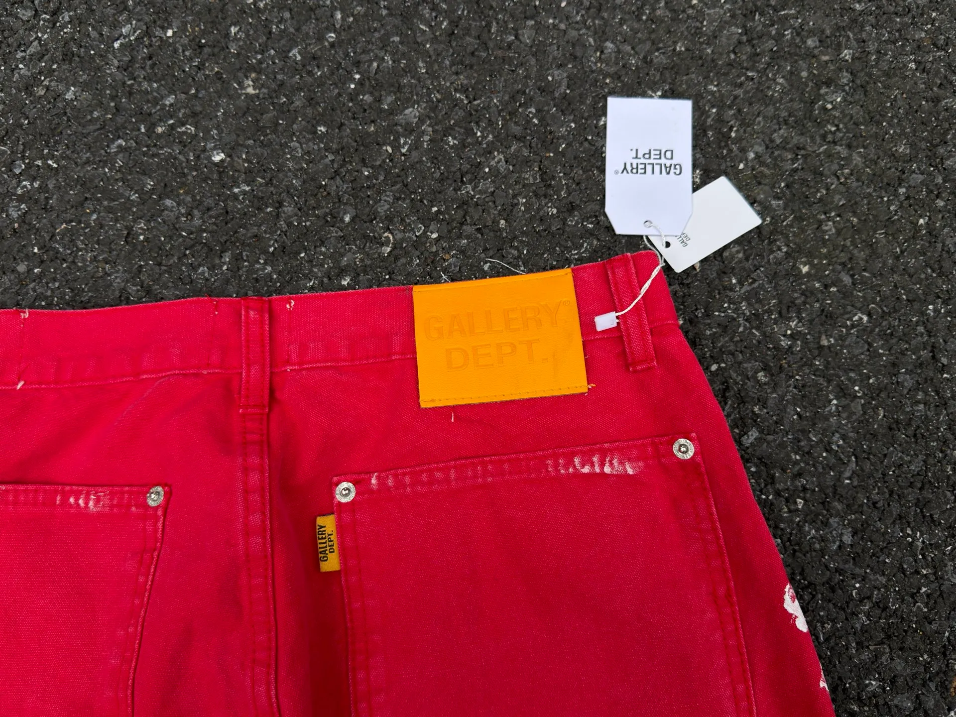 P260💰GA06 GALLERY DEPT. Spliced ​​patches, splashed ink denim flared jeans, washed, distressed, spliced ​​jeans, logging micro-flared jeans, same style for men and women Color: red Code number: 28 30 32 34 36